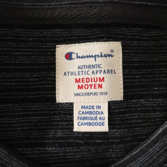 Vntg Champion Men's Sz M Grey Striped Crewneck Pullover Stretch‎ Sweatshirt Top - Picture 11 of 13